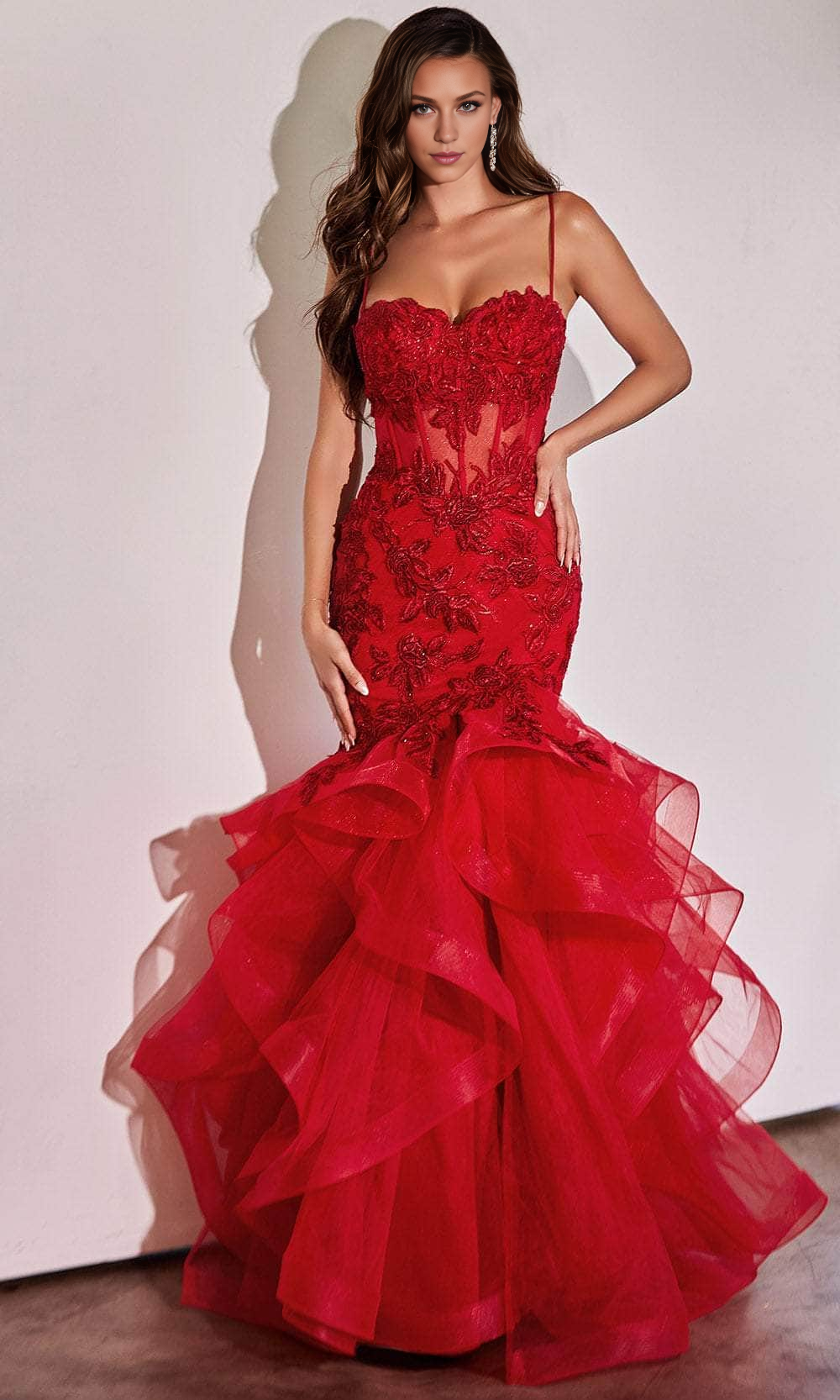 Prom Dresses Shops Ruffle Embroidered Mermaid Silhouette Spaghetti Straps Prom Dress Formal Dress Floor Length Prom Clothing Formal Women's Dresses